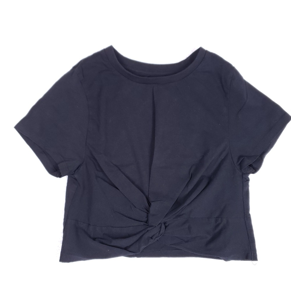 Urban‎ Rebel Womens XL Black Twist Front Short Sleeve Crop Top Cotton Spandex